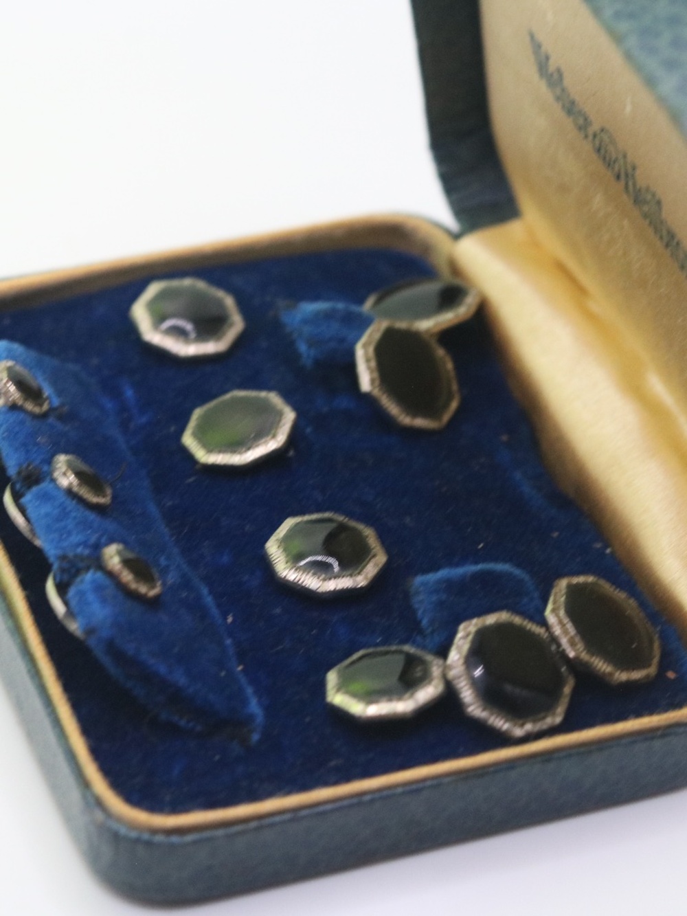 Antique Platinum Clad Tuxedo Stud Set with Cufflinks